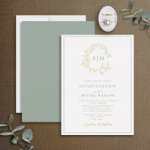 Invitation En Aluminium Mariage de monogramme vert à huile d'or