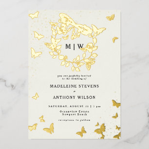 Invitation En Aluminium Mariage de monogrammes d'or de la crête de papillo