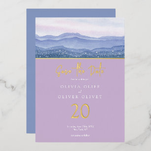 Invitation En Aluminium Mariage de Montagnes Violettes Enregistrer La Date