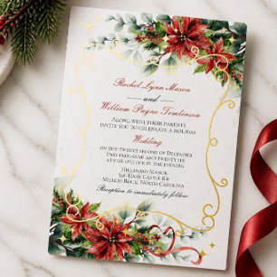 Invitation En Aluminium Mariage de Noël au Poinsettia