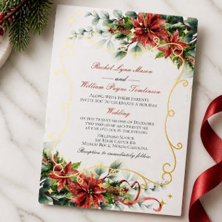 Invitation En Aluminium Mariage de Noël au Poinsettia