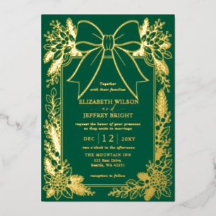 Invitation En Aluminium Mariage de Noël d'hiver floral Ruban Vert