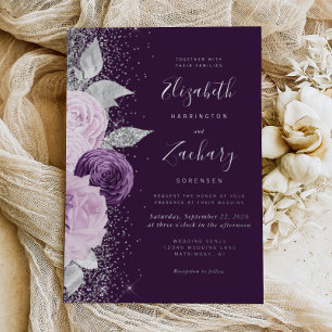 Invitation En Aluminium Mariage de Parties scintillant d'argent floral vio