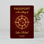 Invitation En Aluminium Mariage de passeport Destination Gold Compass Mono (Debout devant)