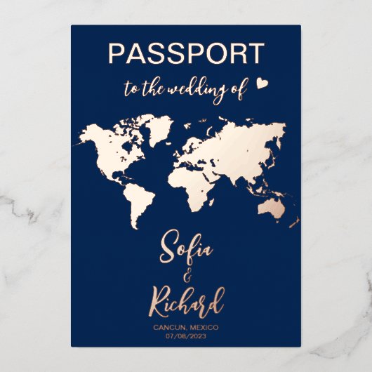 Invitation En Aluminium Mariage de passeport Destination Gold Foil World C (Recto)