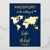 Invitation En Aluminium Mariage de passeport Destination Gold Foil World C (Recto)