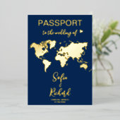 Invitation En Aluminium Mariage de passeport Destination Gold Foil World C (Debout devant)