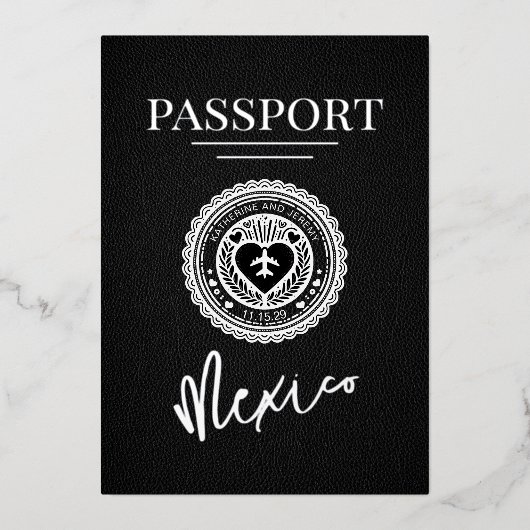 Invitation En Aluminium Mariage de passeport du Mexique noir (Recto)