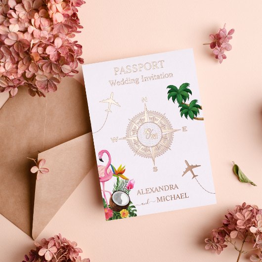 Invitation En Aluminium Mariage de passeport Rose Gold Destination