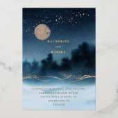 Invitation En Aluminium Mariage de paysage de la nuit bleue (Recto)