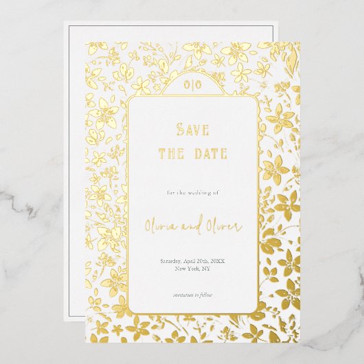 Invitation En Aluminium Mariage de petites fleurs Enregistrer la date (Recto/Verso)