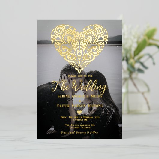 Invitation En Aluminium Mariage de photo romantique moderne (Debout devant)