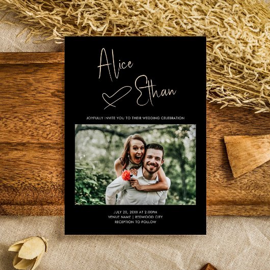 Invitation En Aluminium Mariage de photos cardiaques de signature de scrip