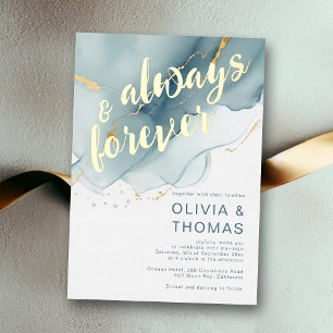 Invitation En Aluminium Mariage de Plage d'Or Bleu Toujours Forever