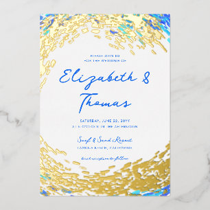 Invitation En Aluminium Mariage de plage élégant bleu sarcelle or surfeur