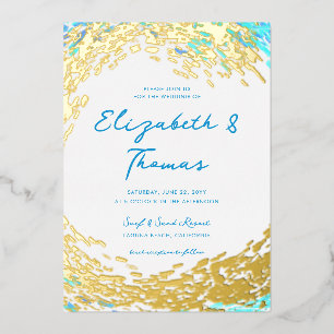 Invitation En Aluminium Mariage de plage élégant tropical avec vague de su