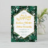 Invitation En Aluminium Mariage de plage Tropical Green Palm Feuille (Debout devant)