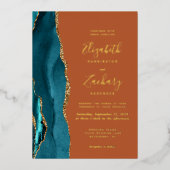 Invitation En Aluminium Mariage de rouille doré Turquoise moderne (Recto)
