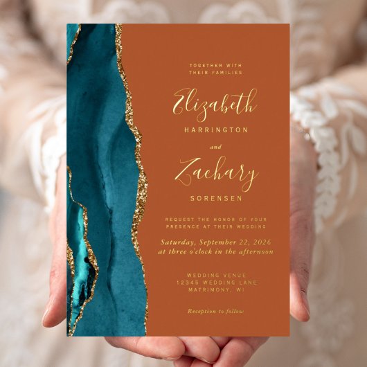 Invitation En Aluminium Mariage de rouille doré Turquoise moderne