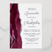 Invitation En Aluminium Mariage de script Agate Burgundy Silver (Recto)