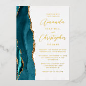 Invitation En Aluminium Mariage de script Agate Turquoise Blue Gold (Recto)