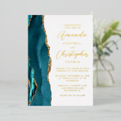 Invitation En Aluminium Mariage de script Agate Turquoise Blue Gold (Debout devant)