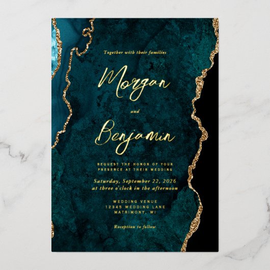 Invitation En Aluminium Mariage de script bleu Turquoise moderne (Recto)