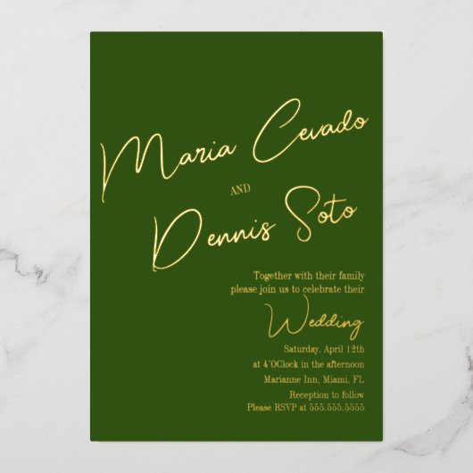 Invitation En Aluminium Mariage de script Brown vert botanique (Recto)