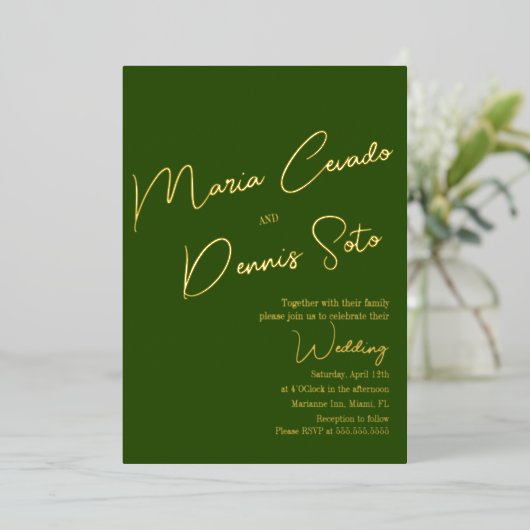 Invitation En Aluminium Mariage de script Brown vert botanique (Debout devant)