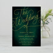 Invitation En Aluminium Mariage de script de calligraphie Emerald Gold (Debout devant)