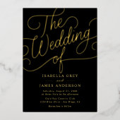 Invitation En Aluminium Mariage de script de calligraphie noir or (Recto)