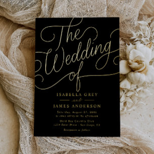 Invitation En Aluminium Mariage de script de calligraphie noir or