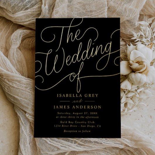 Invitation En Aluminium Mariage de script de calligraphie noir or