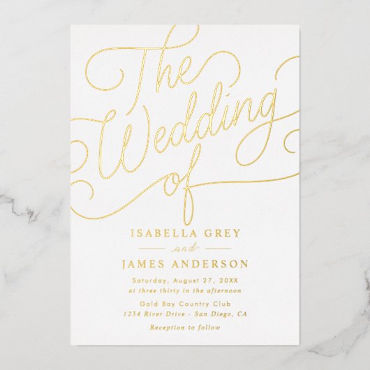 Invitation En Aluminium Mariage de script de calligraphie or (Recto)