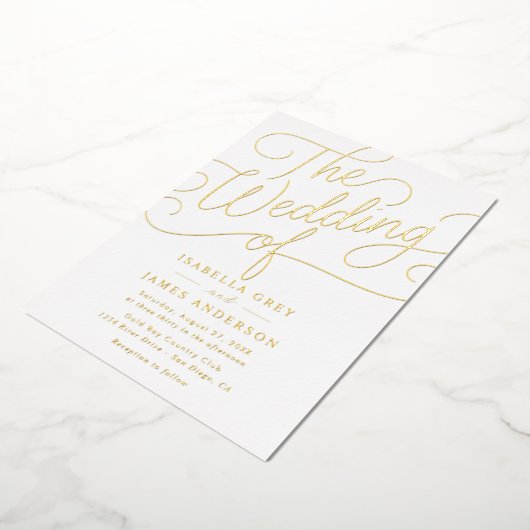 Invitation En Aluminium Mariage de script de calligraphie or (Rotation)