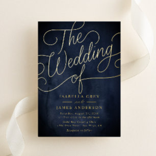 Invitation En Aluminium Mariage de script de calligraphie or de la marine