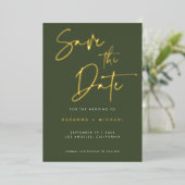 Invitation En Aluminium Mariage de script de calligraphie verte d'olive mo (Debout devant)