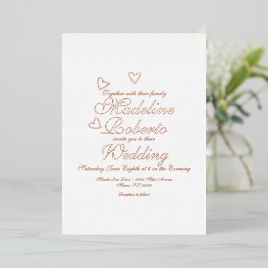 Invitation En Aluminium Mariage de script de coeur en pression (Debout devant)