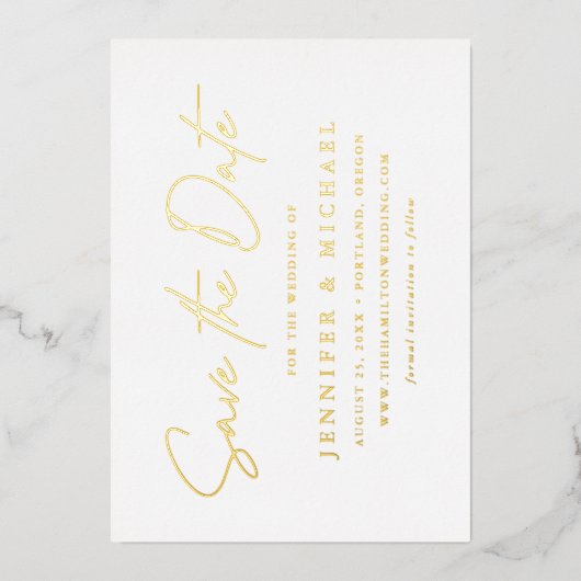 Invitation En Aluminium Mariage de script décontracté Enregistrer la date (Recto)