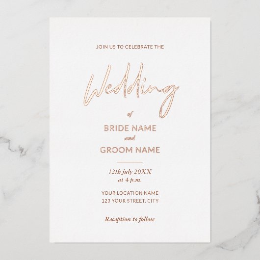 Invitation En Aluminium Mariage de script en terre cuite minimale (Recto)