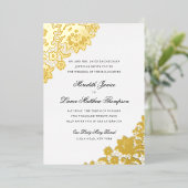 Invitation En Aluminium Mariage de script Gold Foil Lace Noir et Gold (Debout devant)