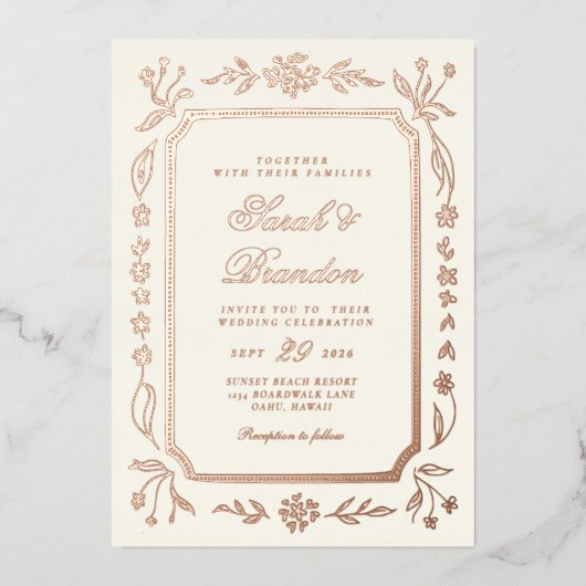 Invitation En Aluminium Mariage de script minimaliste couleur florale (Recto)