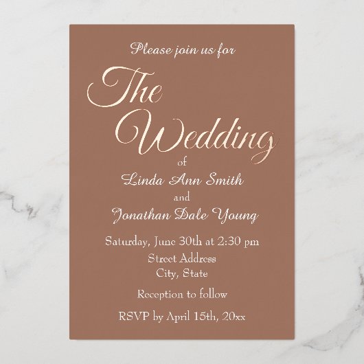 Invitation En Aluminium Mariage de script Mocha Simple Style (Recto)