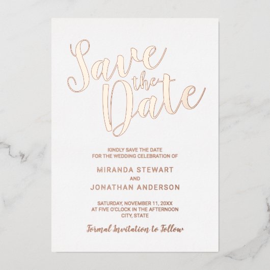 Invitation En Aluminium Mariage de script moderne Enregistrer la date Rose (Recto)