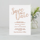 Invitation En Aluminium Mariage de script moderne Enregistrer la date Rose (Debout devant)