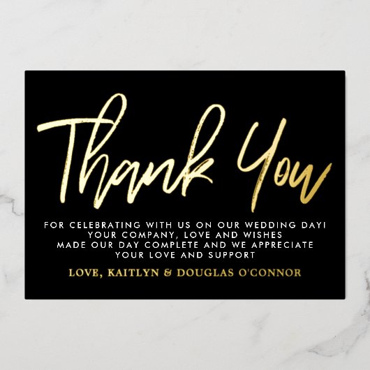 Invitation En Aluminium Mariage de script moderne Merci réel (Recto)
