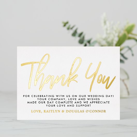 Invitation En Aluminium Mariage de script moderne Merci réel (Debout devant)