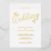 Invitation En Aluminium Mariage de script moderne or (Recto)
