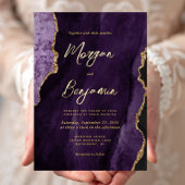 Invitation En Aluminium Mariage de script moderne violet Agate chic