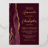 Invitation En Aluminium Mariage de script or Agate Burgundy (Recto)